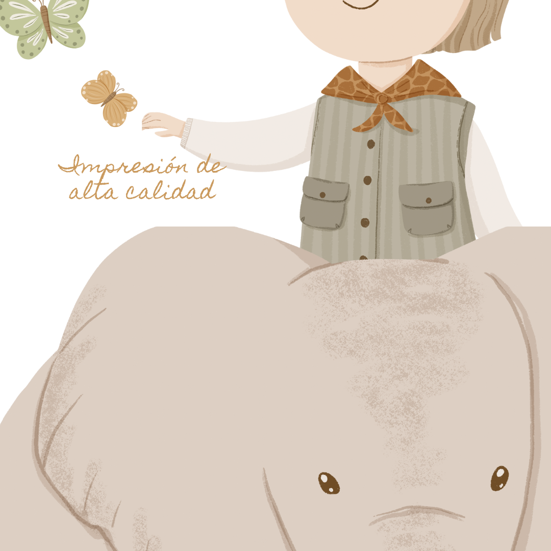 Lámina Infantil Safari Chic Elefante Niña Nombre Personalizado