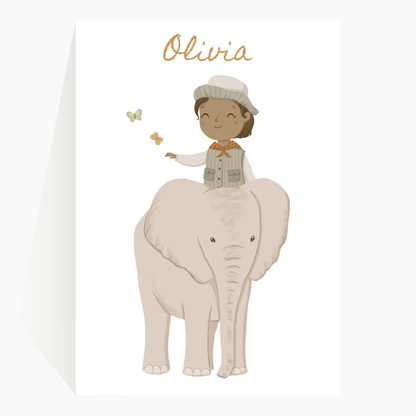 Lámina Infantil Safari Chic Elefante Niña Nombre Personalizado