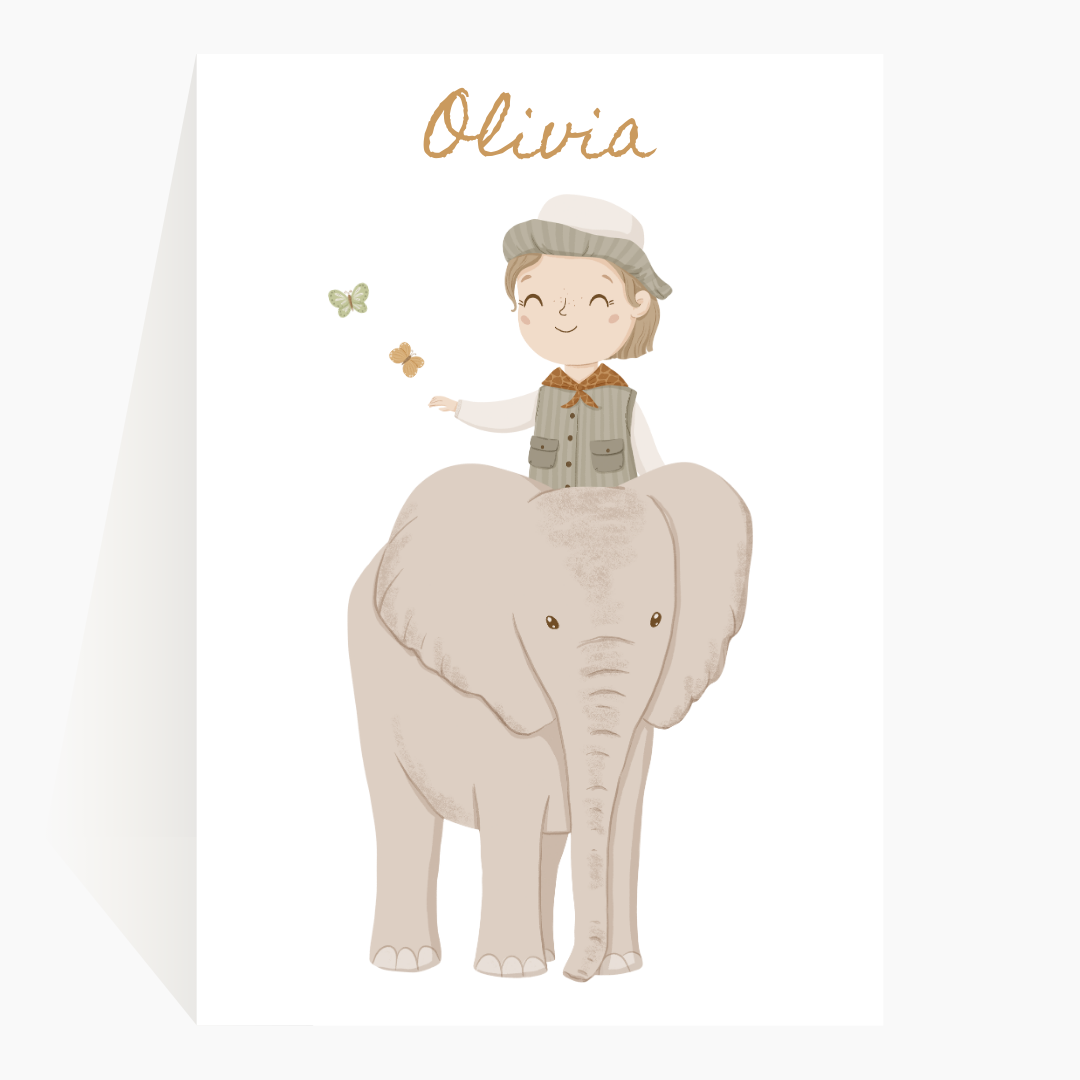 Lámina Infantil Safari Chic Elefante Niña Nombre Personalizado