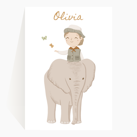 Lámina Infantil Safari Chic Elefante Niña Nombre Personalizado